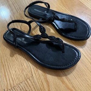 Montego Bay Club Black Sandals T-Strap Minimalist Design